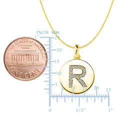 "R" Diamond Initial 14K Yellow Gold Disk Pendant (0.17ct) fine designer jewelry for men and women