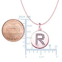"R" Diamond Initial 14K Rose Gold Disk Pendant (0.17ct) fine designer jewelry for men and women