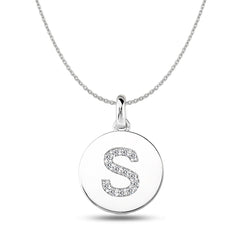 "S" Diamond Initial 14K White Gold Disk Pendant (0.14ct) fine designer jewelry for men and women