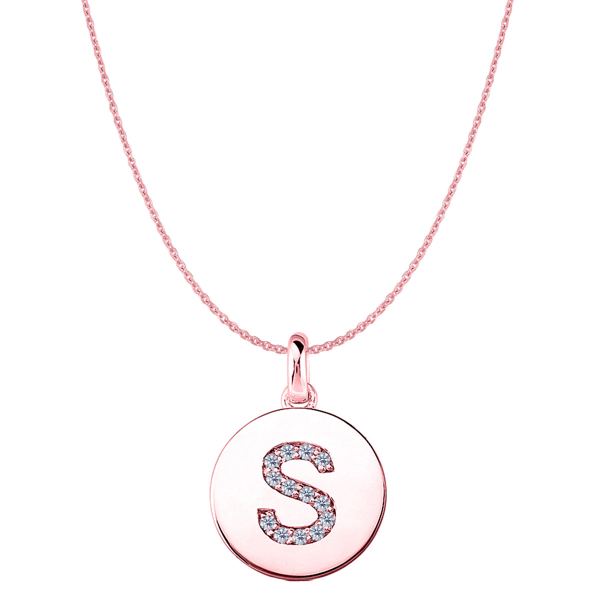 "S" Diamond Initial 14K Rose Gold Disk Pendant (0.14ct) fine designer jewelry for men and women