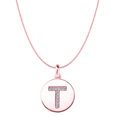 "T" Diamond Initial 14K Rose Gold Disk Pendant (0.10ct) fine designer jewelry for men and women