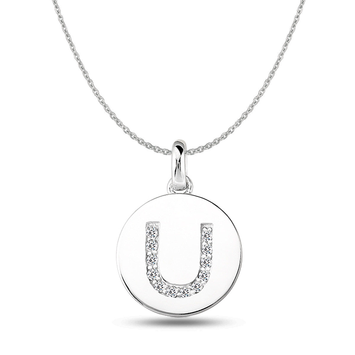 "U" Diamond Initial 14K White Gold Disk Pendant (0.12ct) fine designer jewelry for men and women