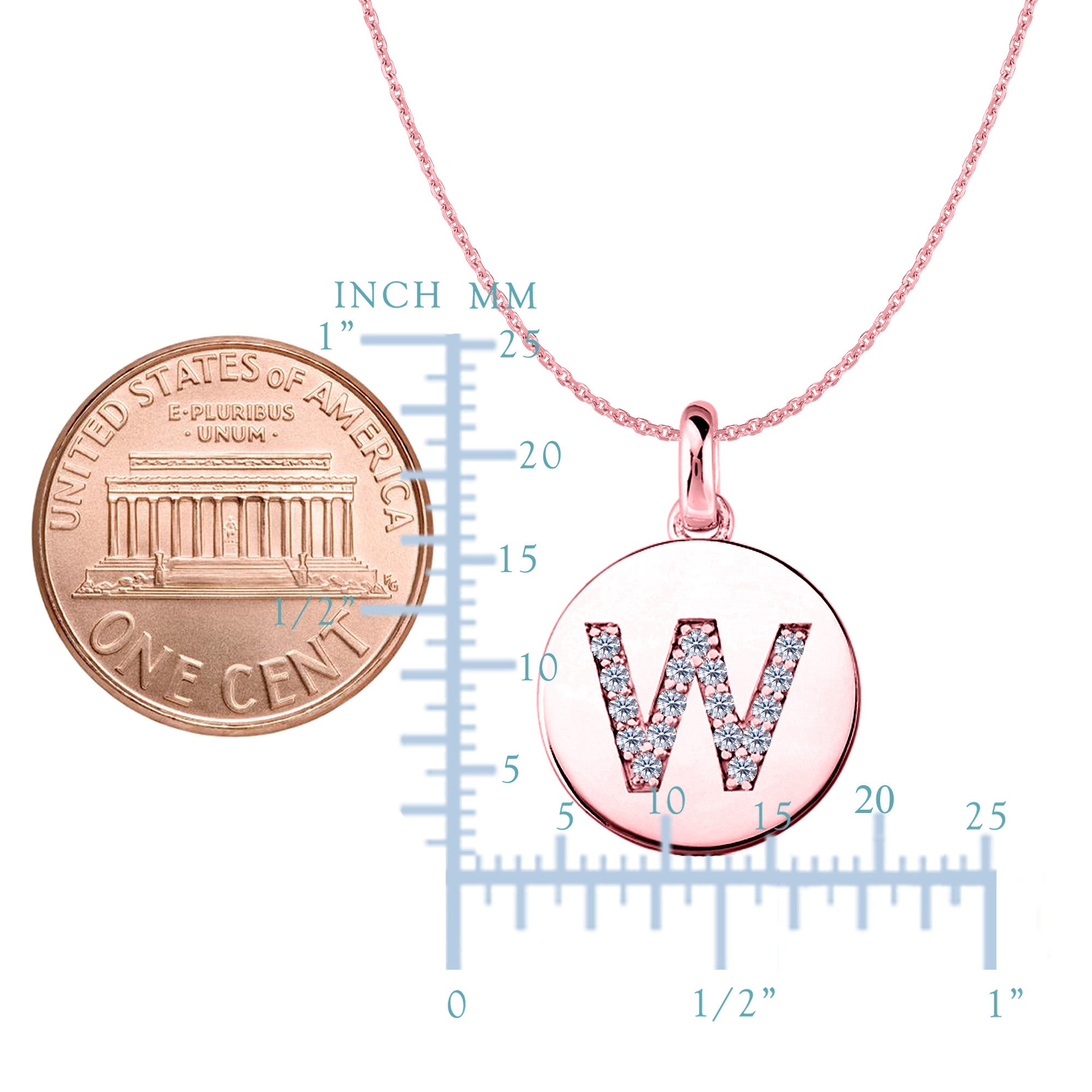 "W" Diamond Initial 14K Rose Gold Disk Pendant (0.17ct) fine designer jewelry for men and women