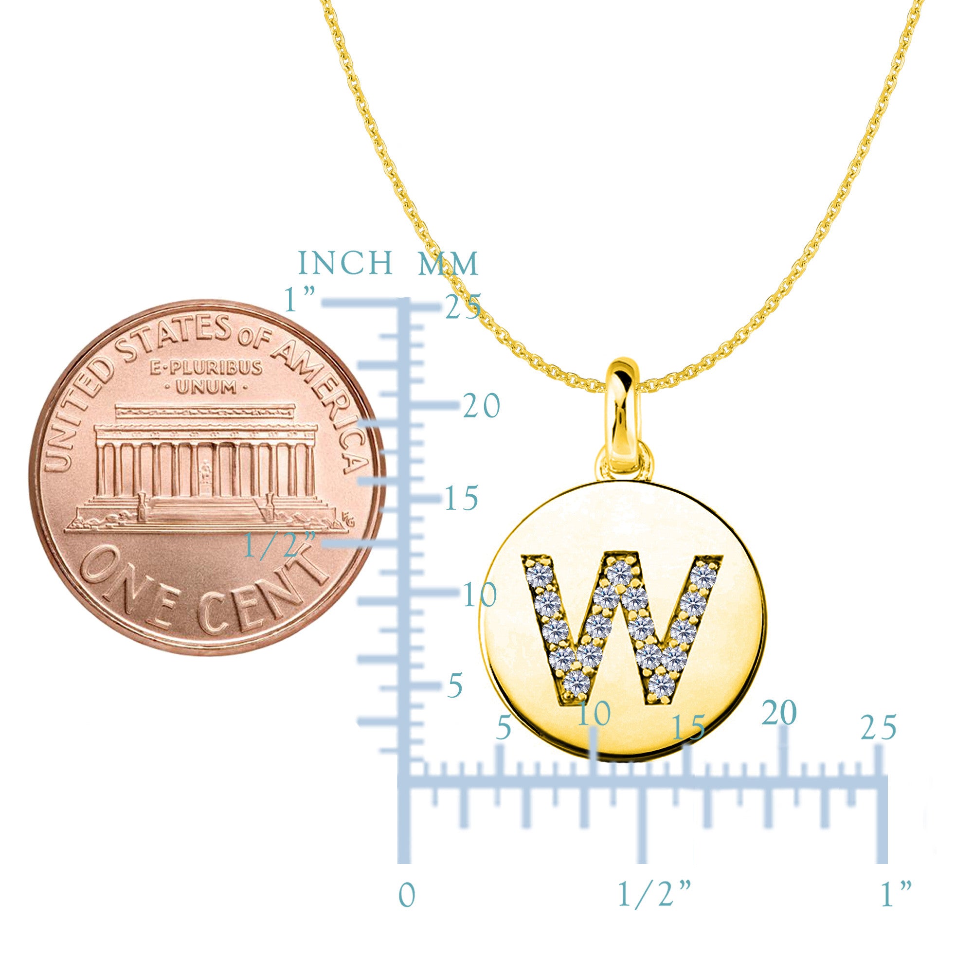 "W" Diamond Initial 14K Yellow Gold Disk Pendant (0.17ct) fine designer jewelry for men and women