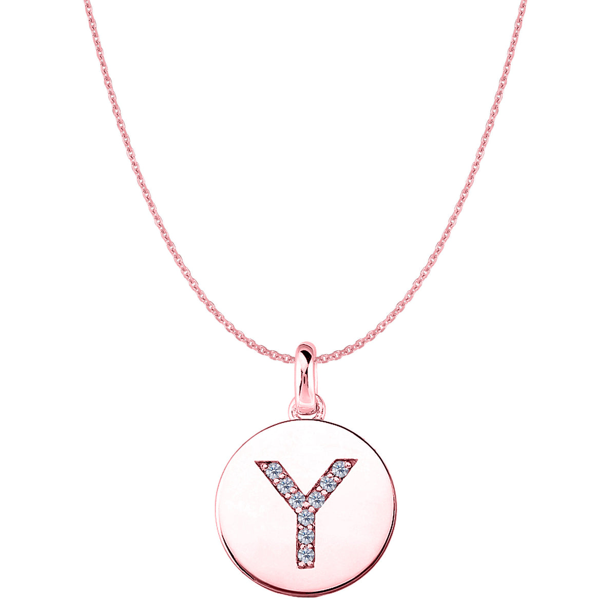 "Y" Diamond Initial 14K Rose Gold Disk Pendant (0.09ct) - JewelryAffairs
 - 1