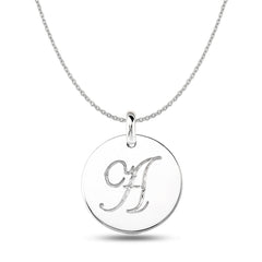 "A" 14K White Gold Script Engraved Initial Disk Pendant fine designer jewelry for men and women
