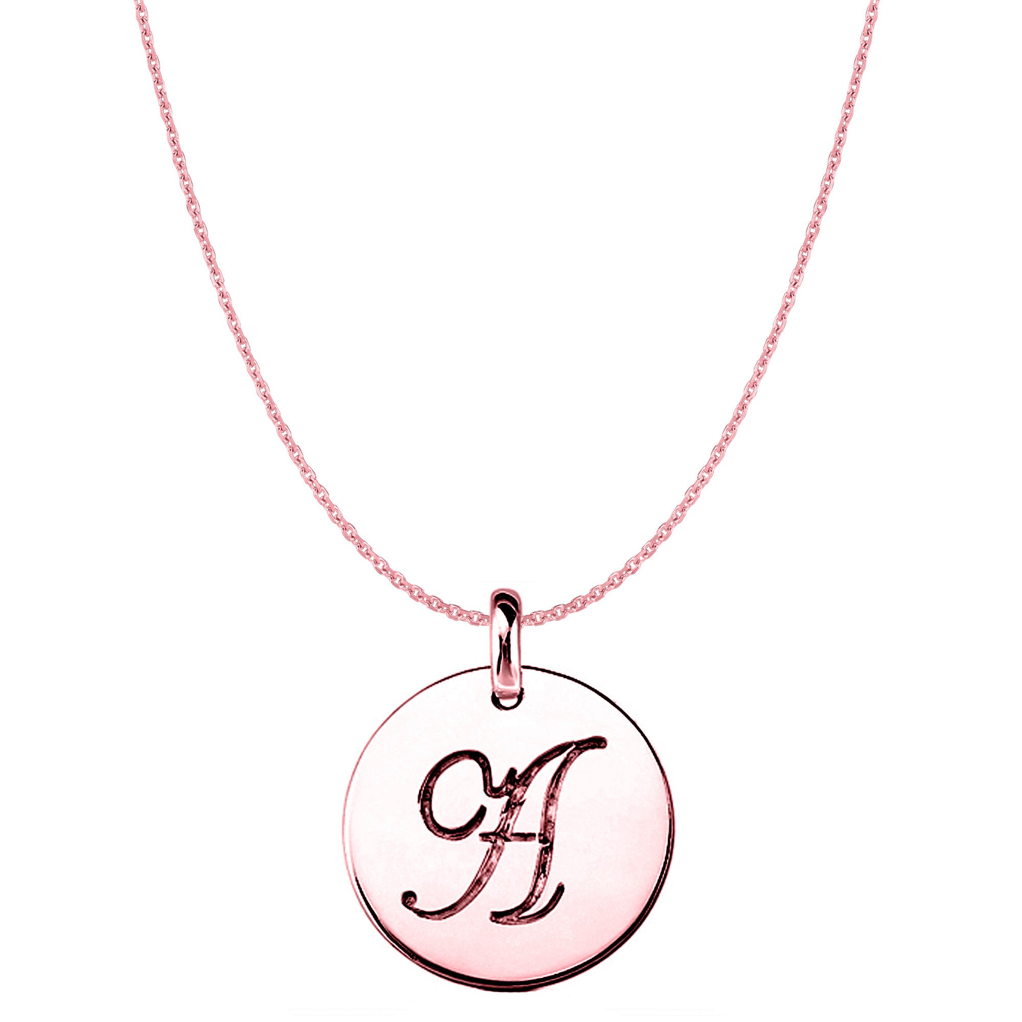 "A" 14K Rose Gold Script Engraved Initial Disk Pendant - JewelryAffairs
 - 1