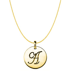 "A" 14K Yellow Gold Script Engraved Initial Disk Pendant - JewelryAffairs
 - 1