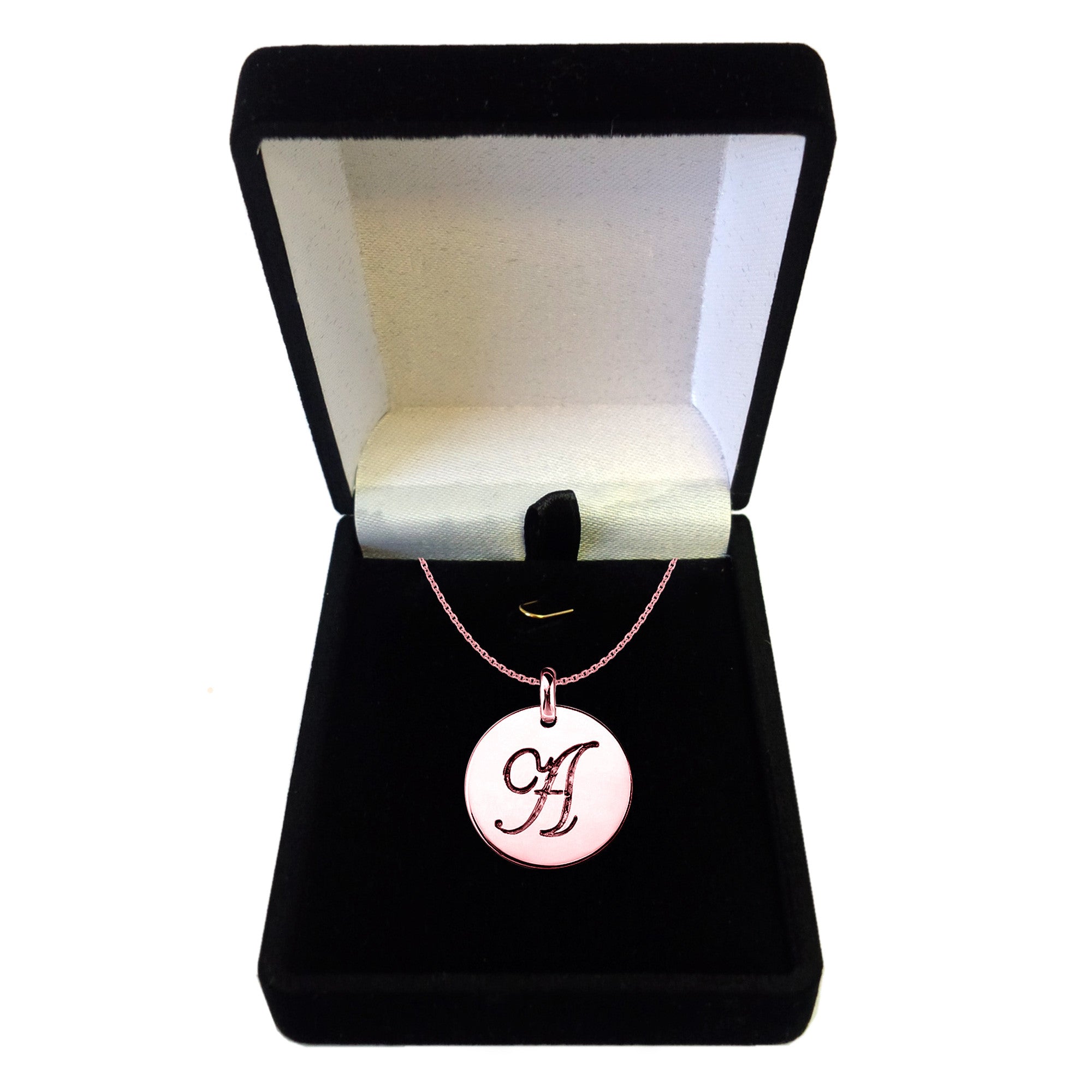 "A" 14K Rose Gold Script Engraved Initial Disk Pendant fine designer jewelry for men and women