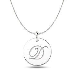 "D" 14K White Gold Script Engraved Initial Disk Pendant fine designer jewelry for men and women