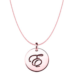 "E" 14K Rose Gold Script Engraved Initial Disk Pendant fine designer jewelry for men and women