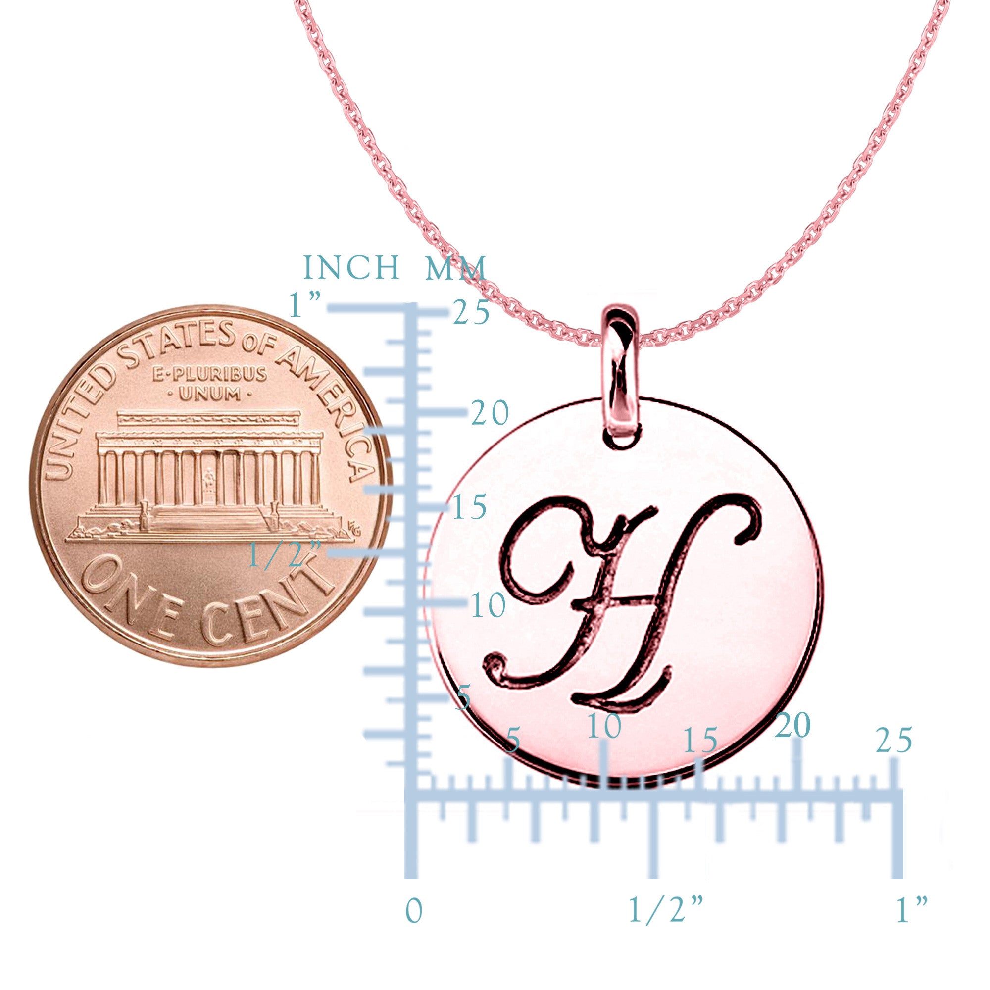 "H" 14K Rose Gold Script Engraved Initial Disk Pendant fine designer jewelry for men and women