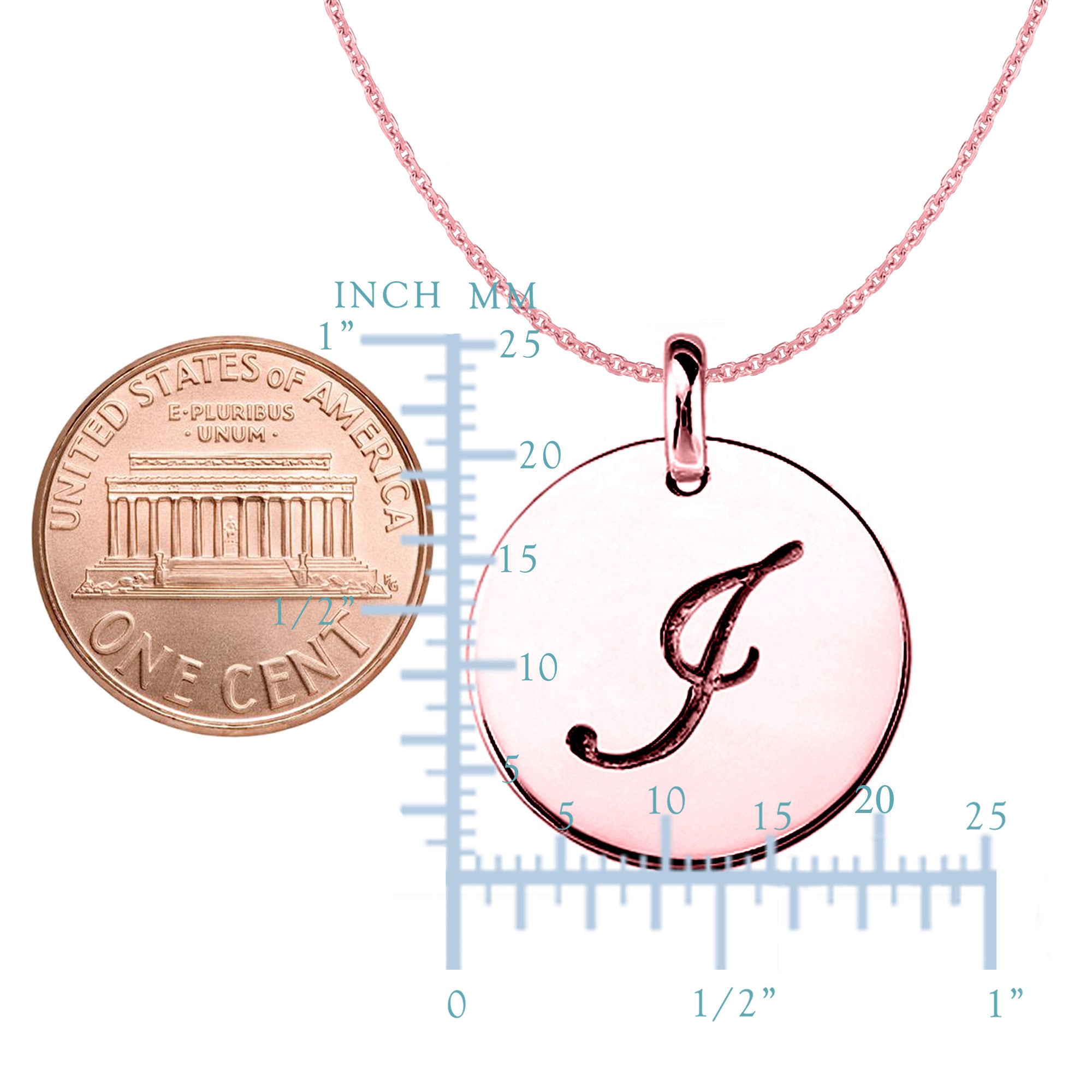 "I" 14K Rose Gold Script Engraved Initial Disk Pendant fine designer jewelry for men and women