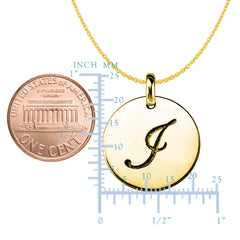 "I" 14K Yellow Gold Script Engraved Initial Disk Pendant fine designer jewelry for men and women