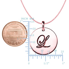 "L" 14K Rose Gold Script Engraved Initial Disk Pendant fine designer jewelry for men and women