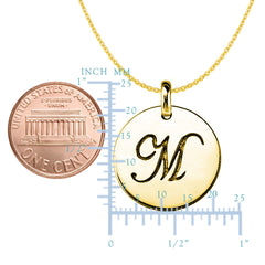 "M" 14K Yellow Gold Script Engraved Initial Disk Pendant fine designer jewelry for men and women