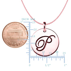 "P" 14K Rose Gold Script Engraved Initial Disk Pendant fine designer jewelry for men and women