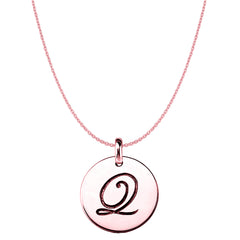 "Q" 14K Rose Gold Script Engraved Initial Disk Pendant fine designer jewelry for men and women