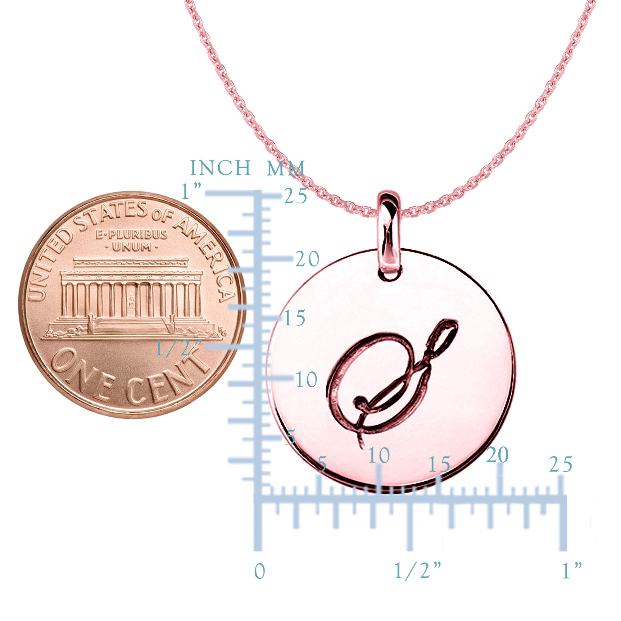 "S" 14K Rose Gold Script Engraved Initial Disk Pendant fine designer jewelry for men and women