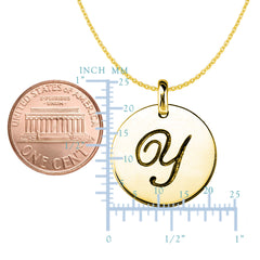 "Y" 14K Yellow Gold Script Engraved Initial Disk Pendant - JewelryAffairs
 - 2