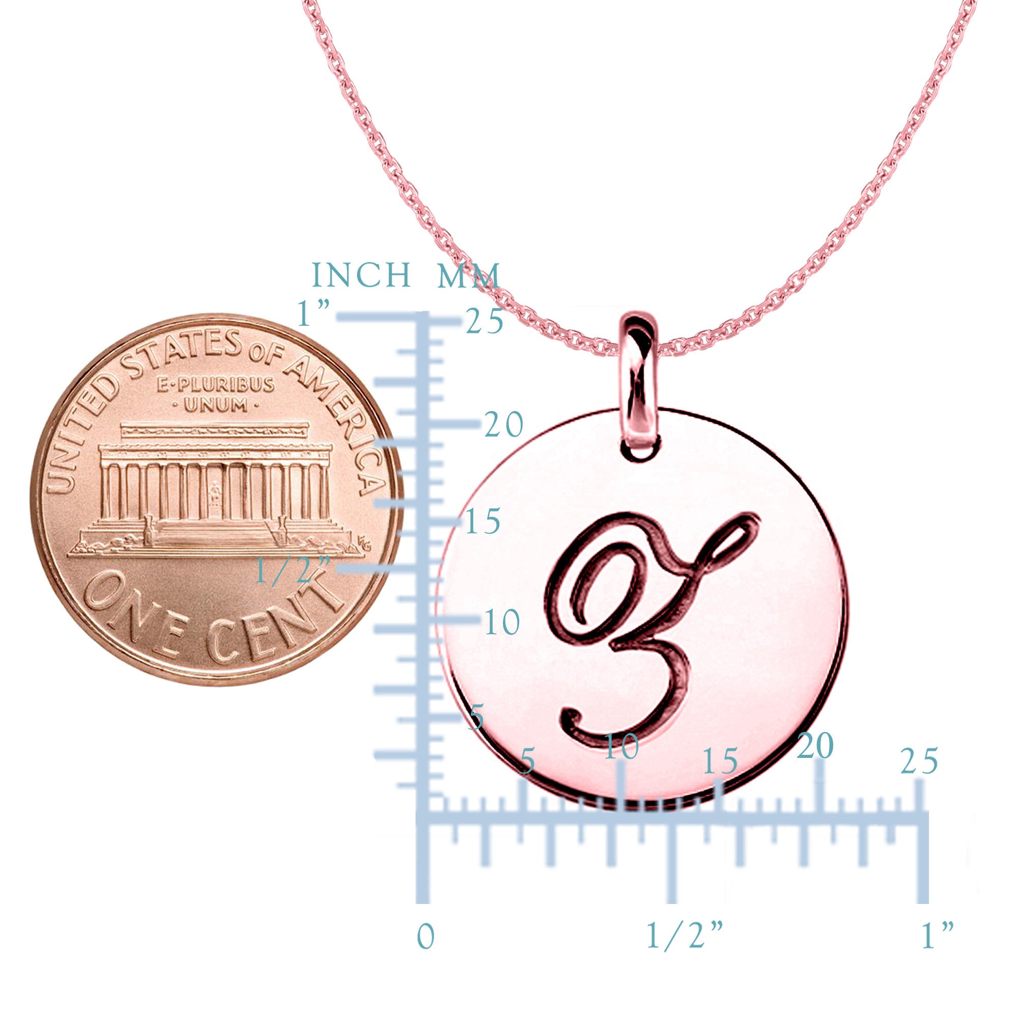 "Z" 14K Rose Gold Script Engraved Initial Disk Pendant fine designer jewelry for men and women