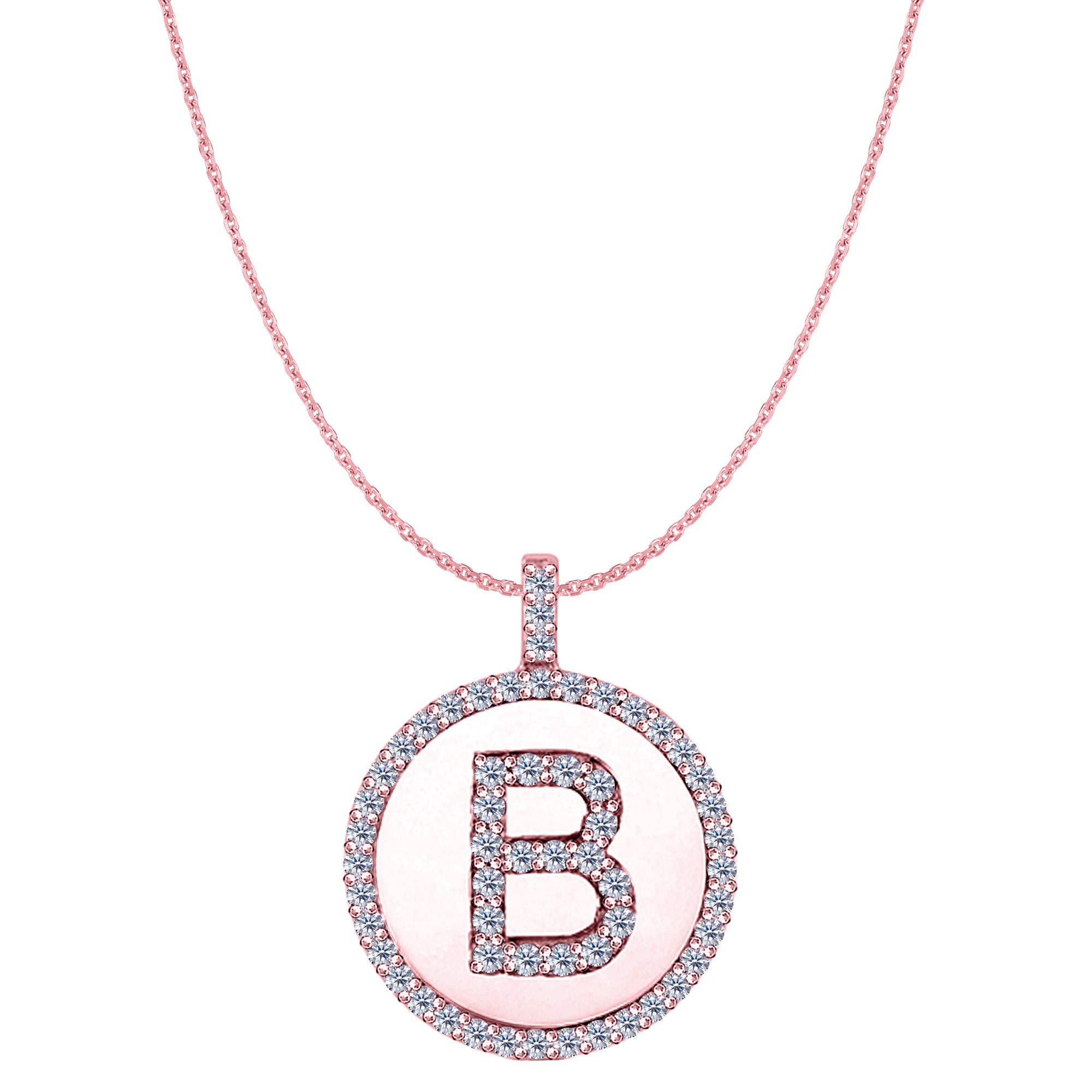 "B" Diamond Initial 14K Rose Gold Disk Pendant (0.60ct) fine designer jewelry for men and women