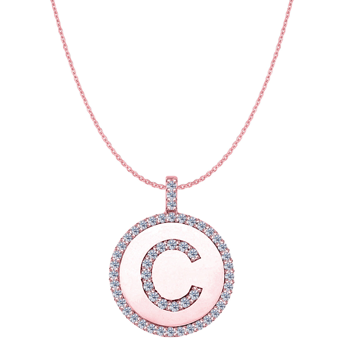 "C" Diamond Initial 14K Rose Gold Disk Pendant (0.55ct) fine designer jewelry for men and women