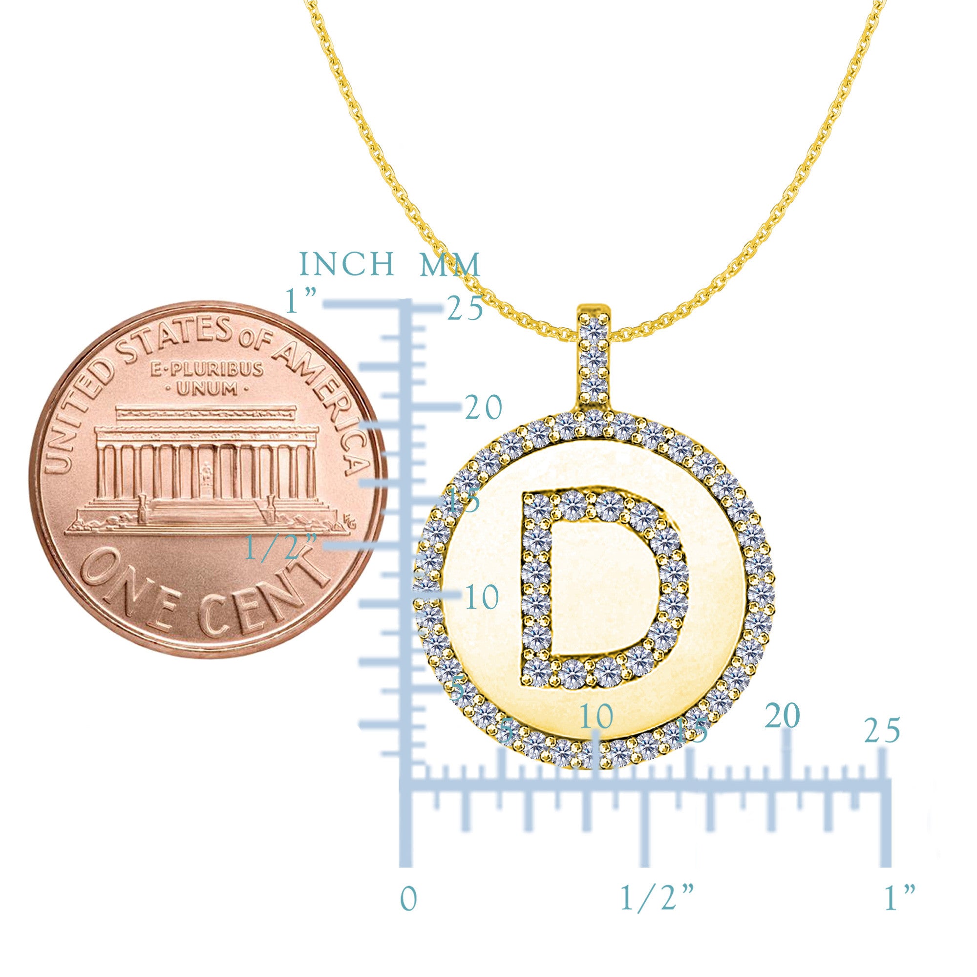 "D" Diamond Initial 14K Yellow Gold Disk Pendant (0.56ct) fine designer jewelry for men and women