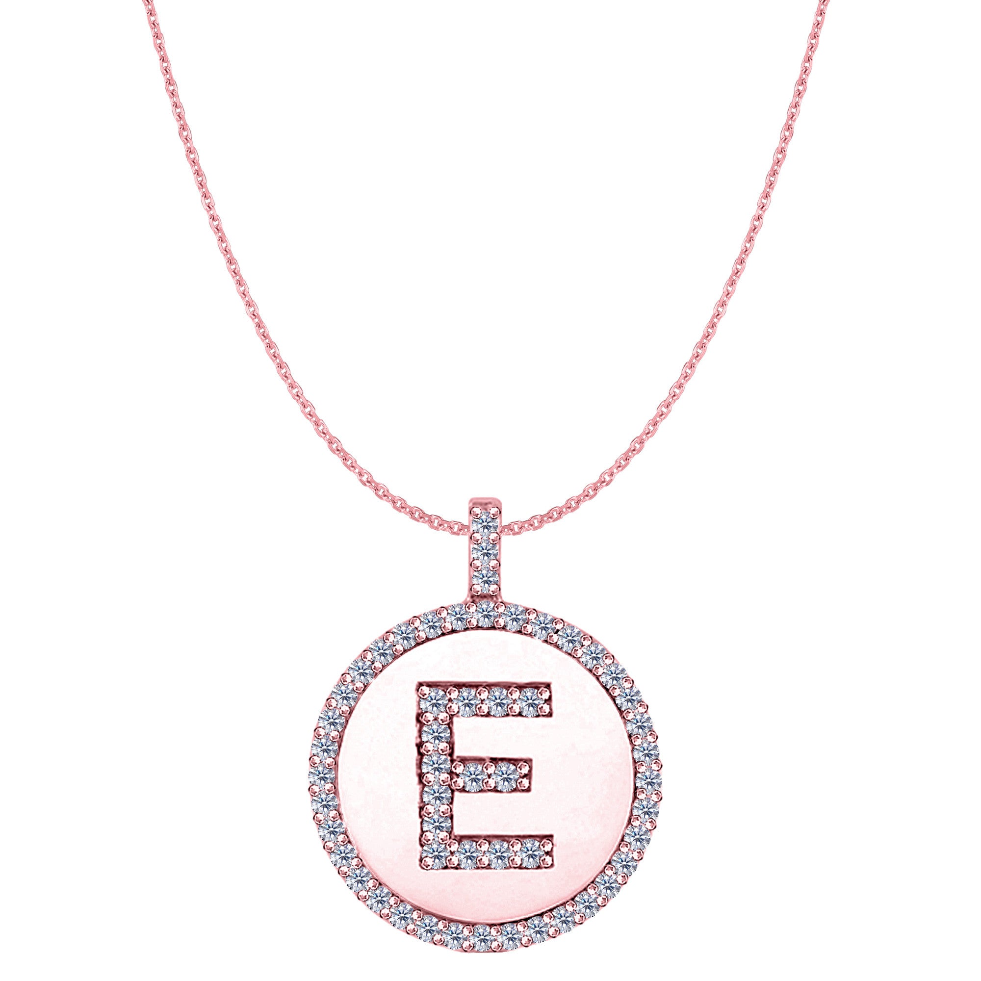 "E" Diamond Initial 14K Rose Gold Disk Pendant (0.53ct) fine designer jewelry for men and women