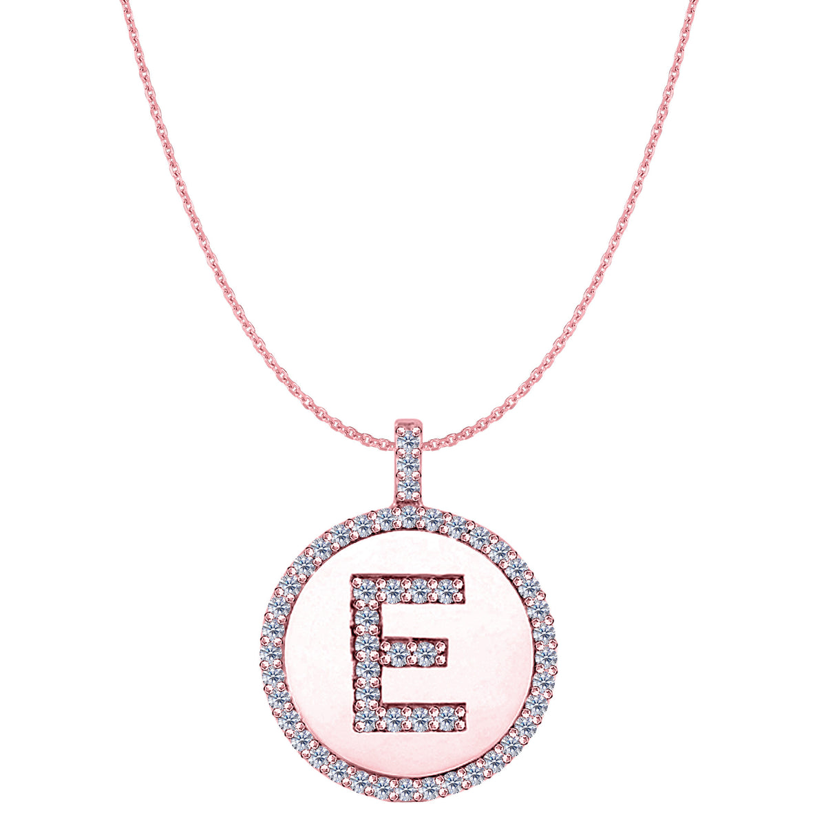 "E" Diamond Initial 14K Rose Gold Disk Pendant (0.53ct) fine designer jewelry for men and women
