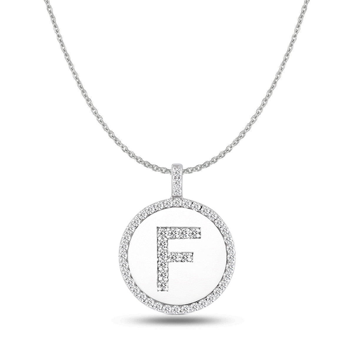 "F" Diamond Initial 14K White Gold Disk Pendant (0.51ct) fine designer jewelry for men and women