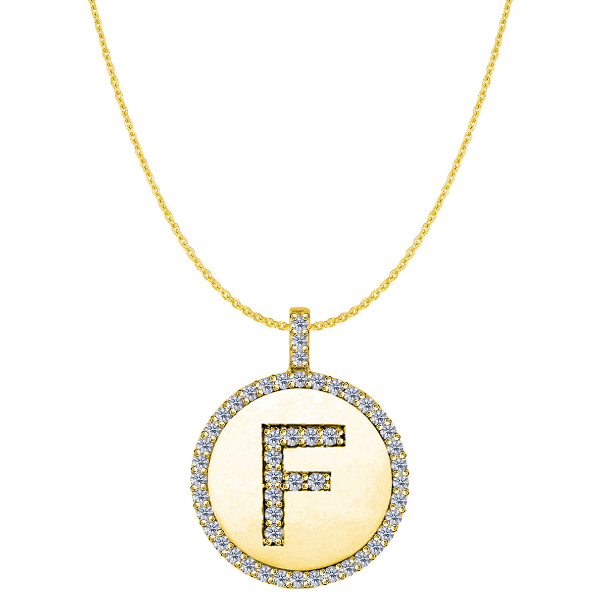 "F" Diamond Initial 14K Yellow Gold Disk Pendant (0.51ct) fine designer jewelry for men and women
