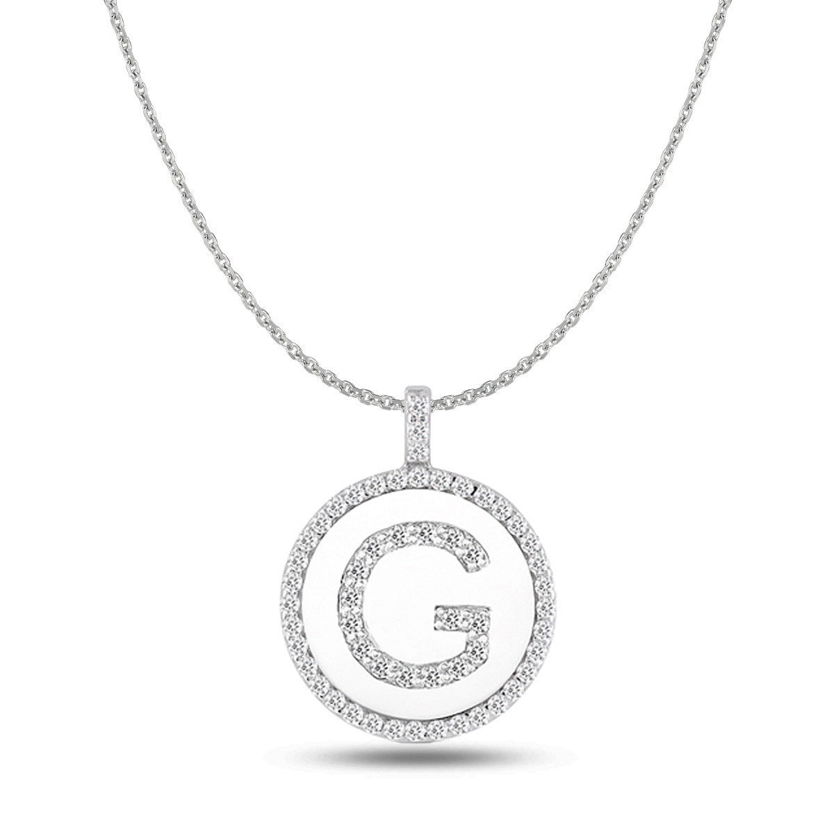"G" Diamond Initial 14K White Gold Disk Pendant (0.56ct) fine designer jewelry for men and women