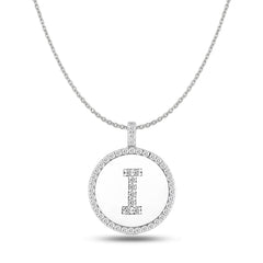 "I" Diamond Initial 14K White Gold Disk Pendant (0.48ct) fine designer jewelry for men and women