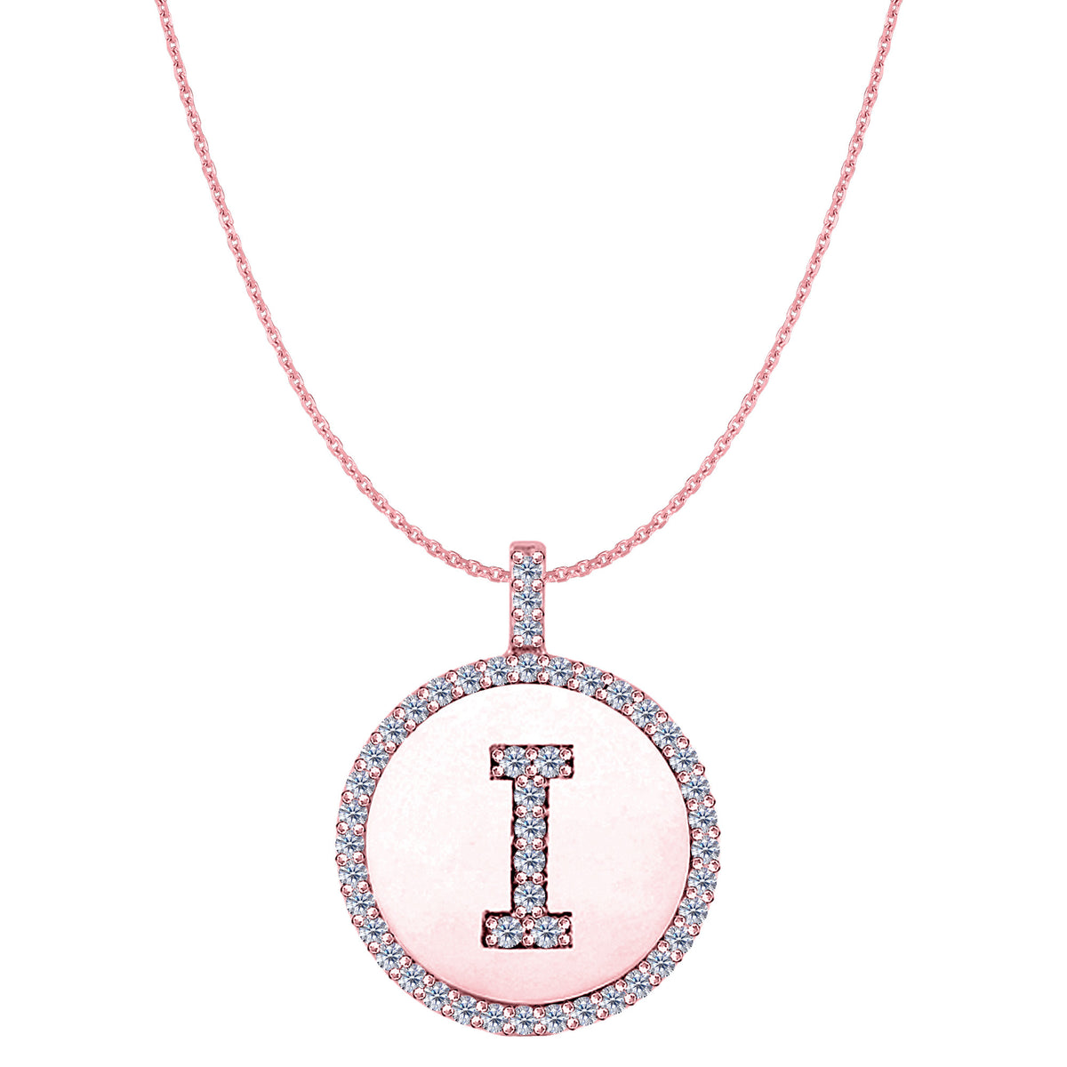 "I" Diamond Initial 14K Rose Gold Disk Pendant (0.48ct) fine designer jewelry for men and women