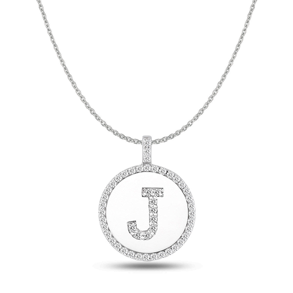 "J" Diamond Initial 14K White Gold Disk Pendant (0.49ct) fine designer jewelry for men and women