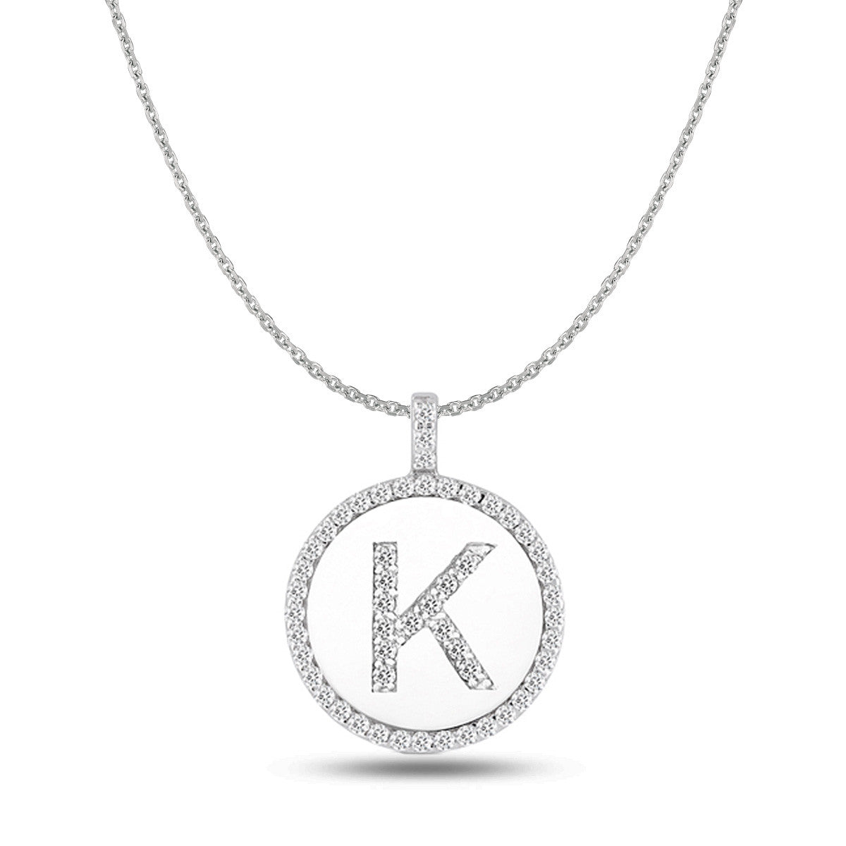"K" Diamond Initial 14K White Gold Disk Pendant (0.54ct) fine designer jewelry for men and women
