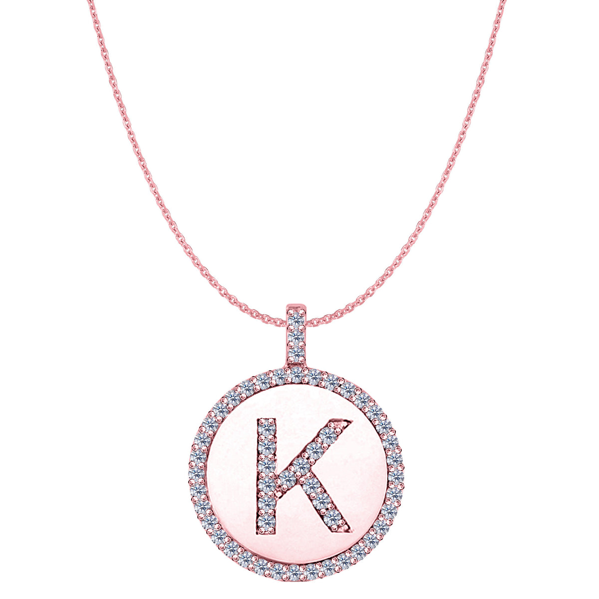 "K" Diamond Initial 14K Rose Gold Disk Pendant (0.54ct) - JewelryAffairs
 - 1