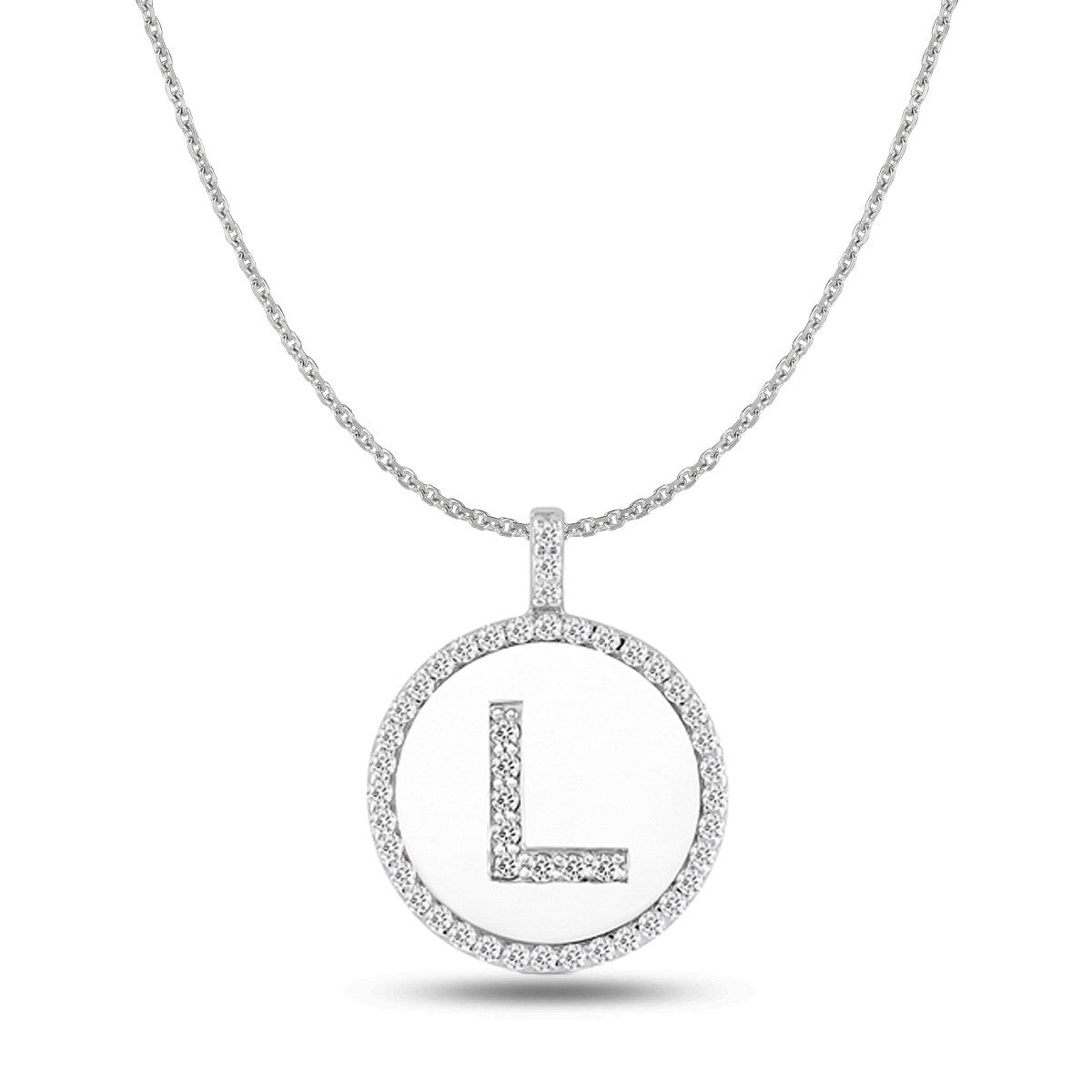 "L" Diamond Initial 14K White Gold Disk Pendant (0.48ct) fine designer jewelry for men and women