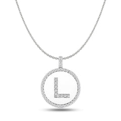 "L" Diamond Initial 14K White Gold Disk Pendant (0.48ct) fine designer jewelry for men and women