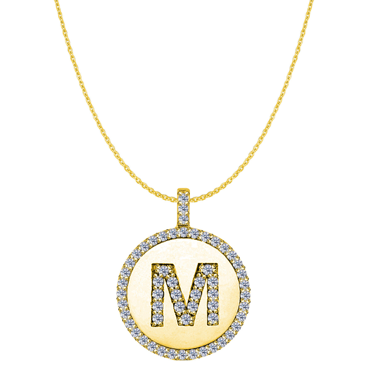 "M" Diamond Initial 14K Yellow Gold Disk Pendant (0.65ct) - JewelryAffairs
 - 1