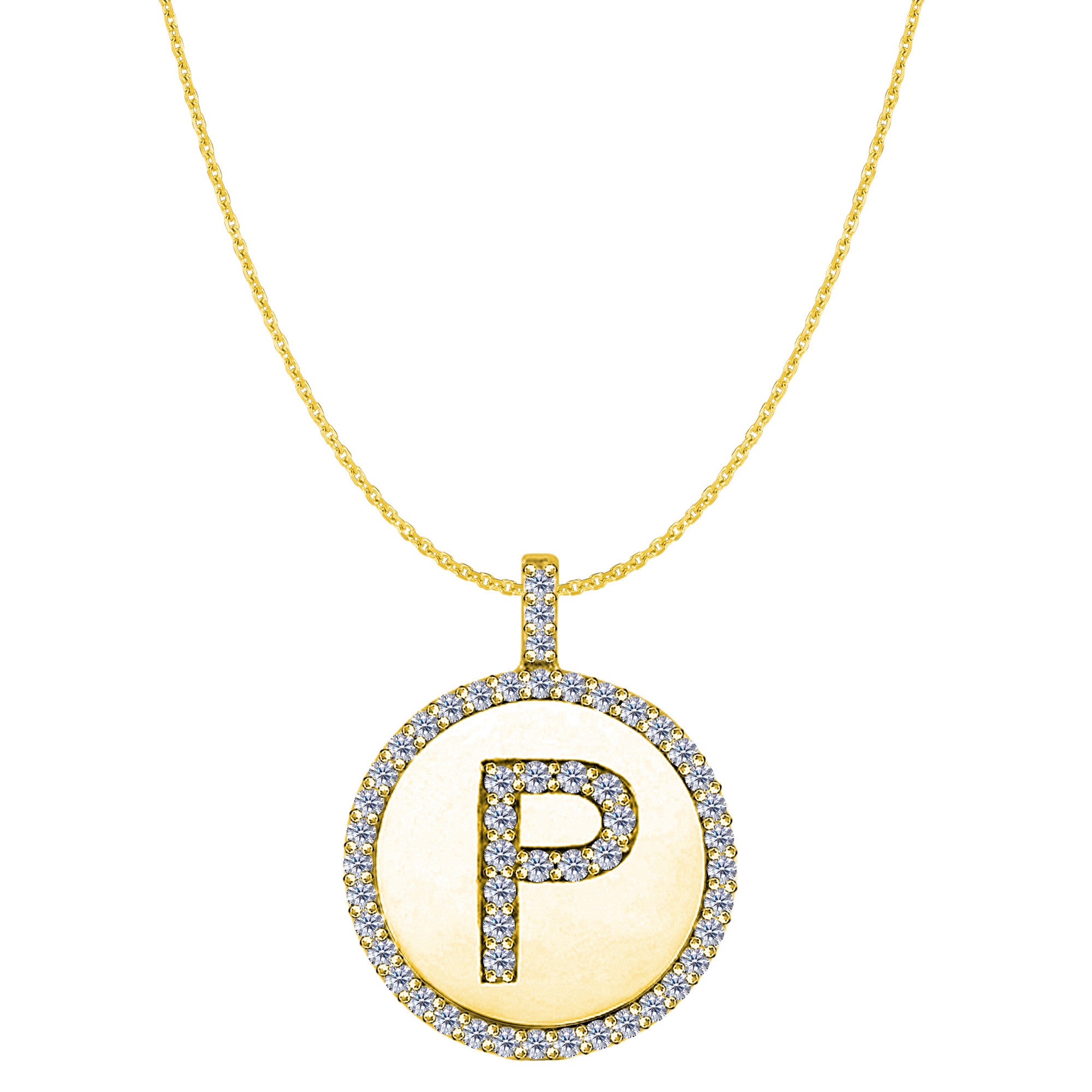 "P" Diamond Initial 14K Yellow Gold Disk Pendant (0.55ct) fine designer jewelry for men and women