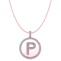 "P" Diamond Initial 14K Rose Gold Disk Pendant (0.55ct) - JewelryAffairs
 - 1