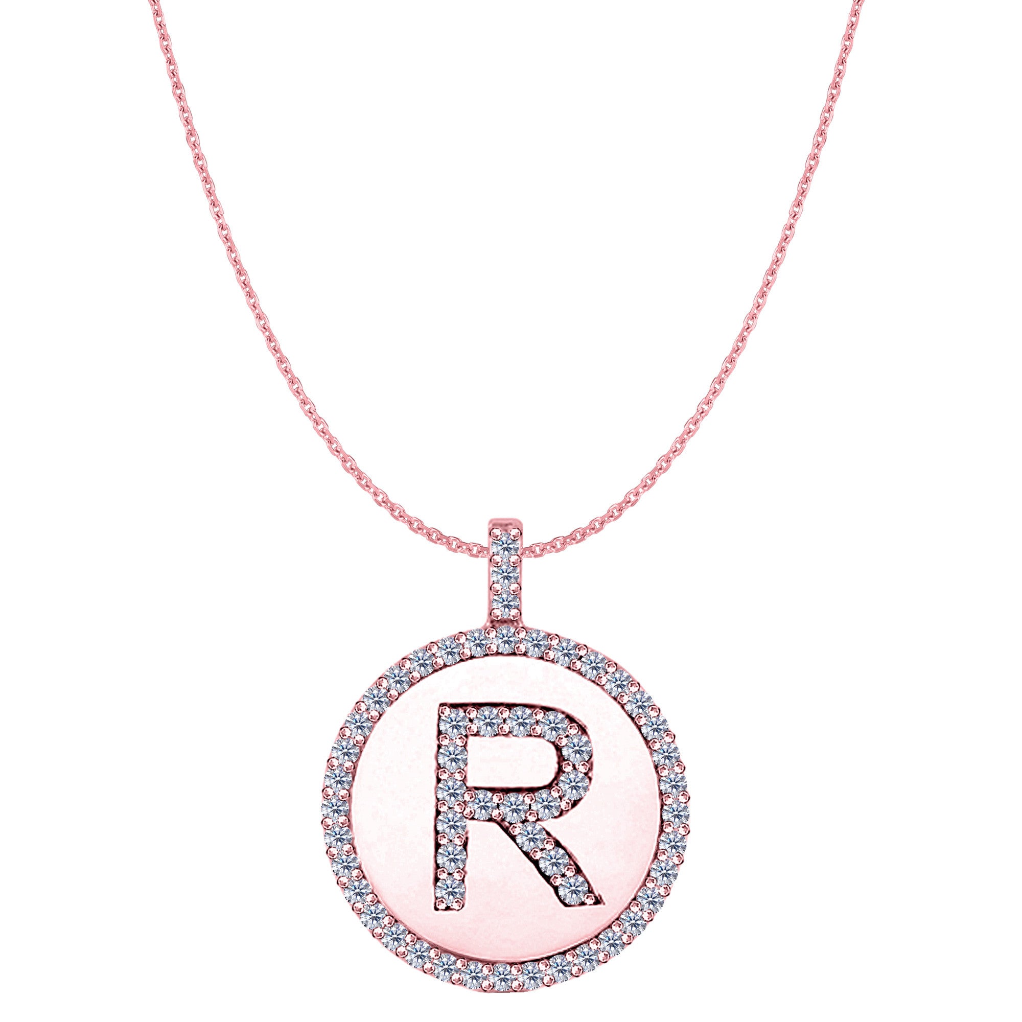 "R" Diamond Initial 14K Rose Gold Disk Pendant (0.57ct) fine designer jewelry for men and women
