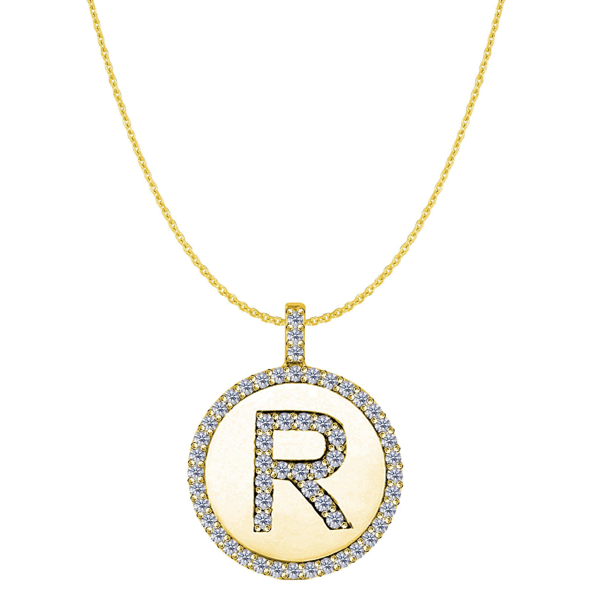 "R" Diamond Initial 14K Yellow Gold Disk Pendant (0.57ct) fine designer jewelry for men and women