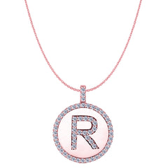 "R" Diamond Initial 14K Rose Gold Disk Pendant (0.57ct) - JewelryAffairs
 - 1