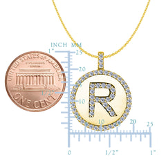 "R" Diamond Initial 14K Yellow Gold Disk Pendant (0.57ct) fine designer jewelry for men and women