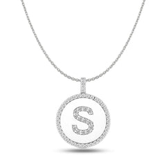 "S" Diamond Initial 14K White Gold Disk Pendant (0.56ct) fine designer jewelry for men and women