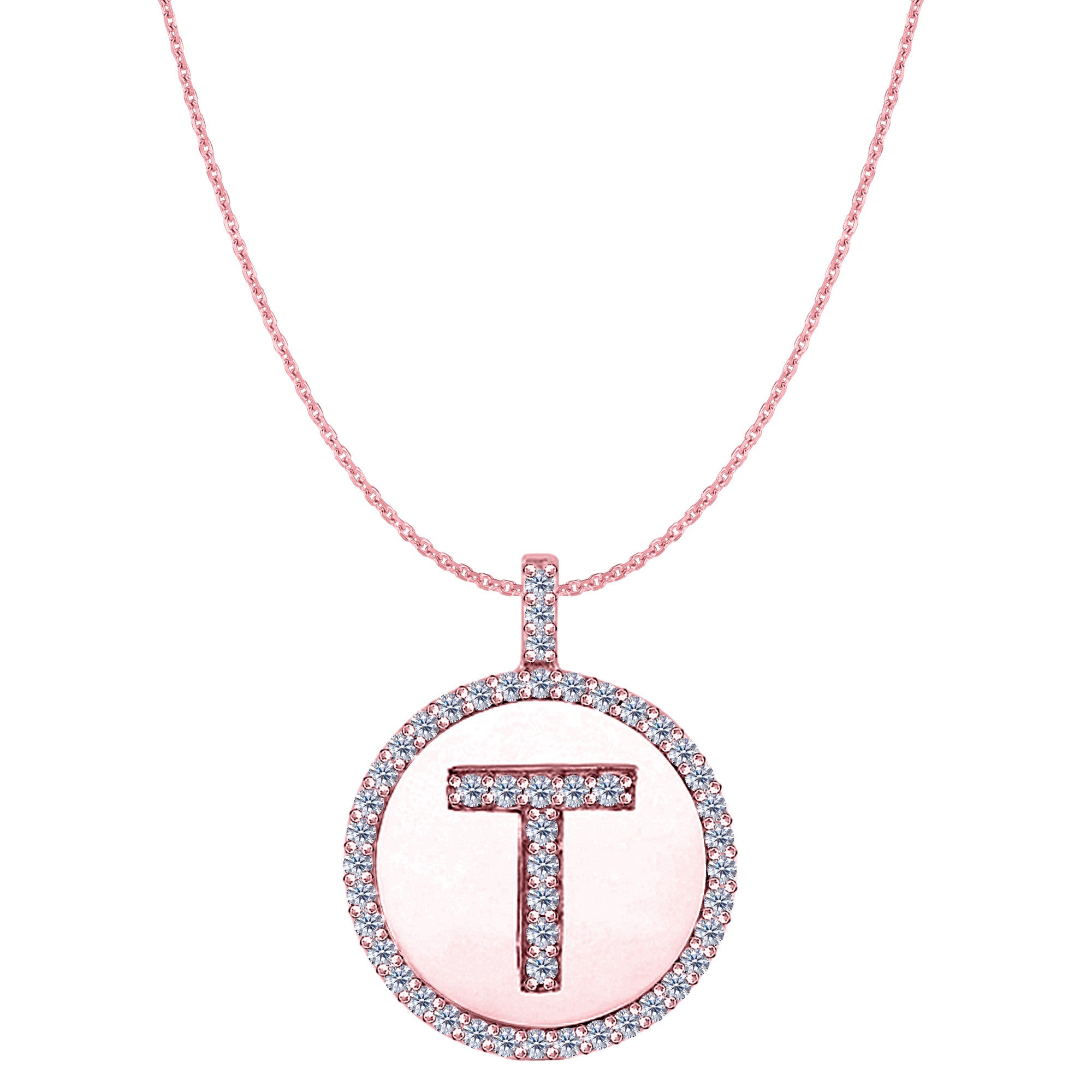 "T" Diamond Initial 14K Rose Gold Disk Pendant (0.50ct) fine designer jewelry for men and women