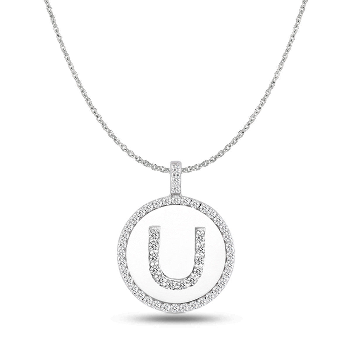 "U" Diamond Initial 14K White Gold Disk Pendant (0.54ct) fine designer jewelry for men and women